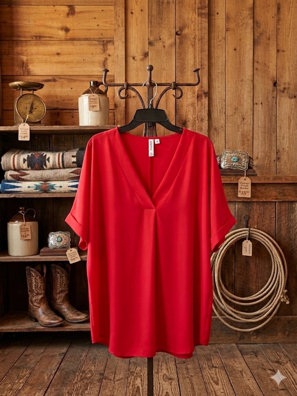 Zenana Outfitters Red V-Neck Tunic Top